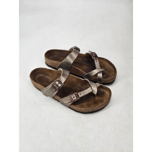 Birkenstock Mayari Birko‎ Leather Cross Strap Sandals Women's Size 7 5M  Taupe - Picture 4 of 7